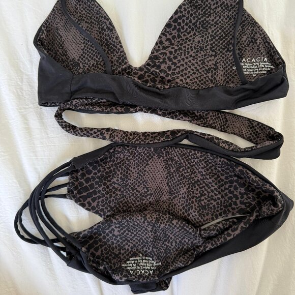 ACACIA Black & Animal Print Strappy Bikini Set Size Small - Picture 2 of 4